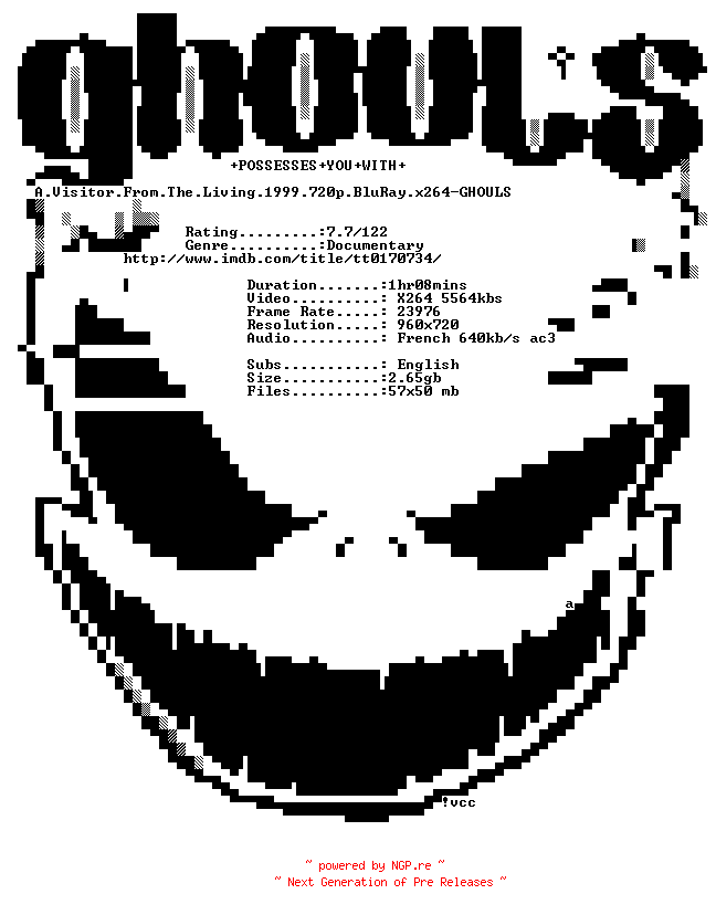 NFO for the release A.Visitor.From.The.Living.1999.720p.BluRay.x264-GHOULS by GHOULS