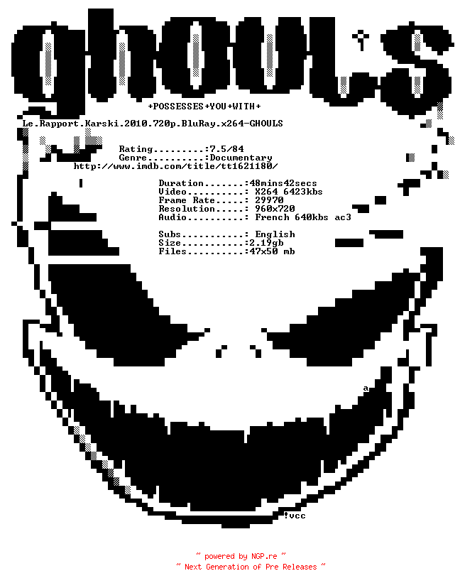 NFO for the release Le.Rapport.Karski.2010.720p.BluRay.x264-GHOULS by GHOULS
