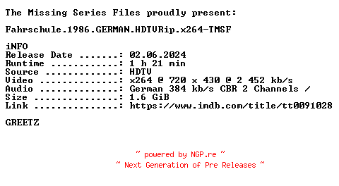 NFO for the release Fahrschule.1986.GERMAN.HDTVRip.x264-TMSF by TMSF