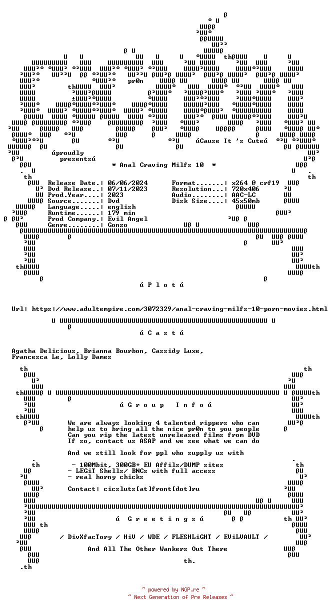 NFO for the release Anal.Craving.Milfs.10.XXX.DVDRip.x264-CiCXXX by CiCXXX