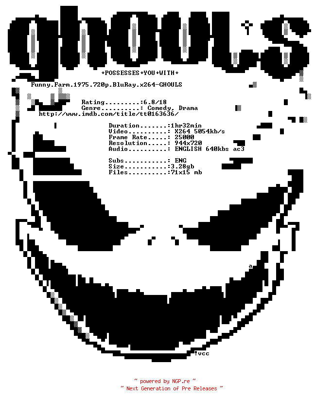 NFO for the release Funny.Farm.1975.720p.BluRay.x264-GHOULS by GHOULS