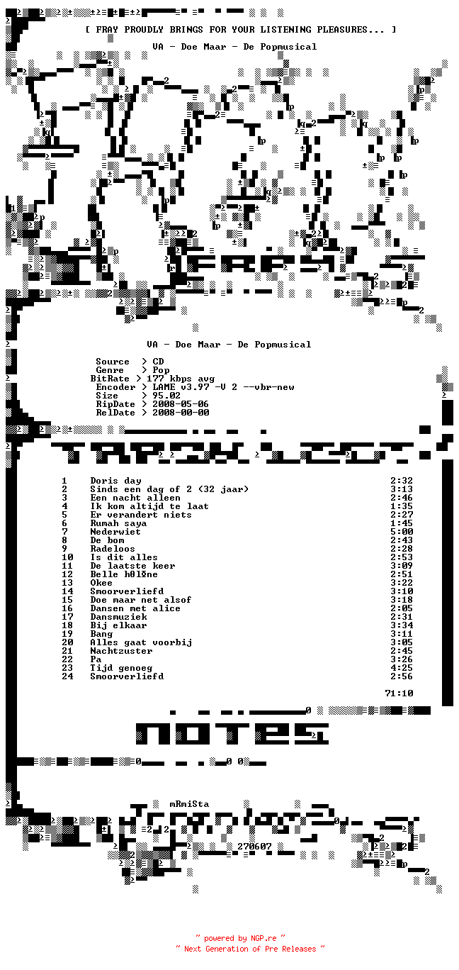 NFO for the release VA-Doe_Maar_-_De_Popmusical-NL-2008-FRAY by FRAY