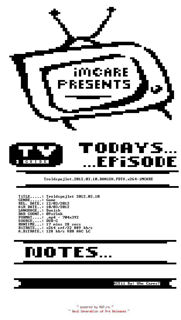 NFO for the release Troldspejlet.2012.03.10.DANiSH.PDTV.x264-iMCARE by iMCARE