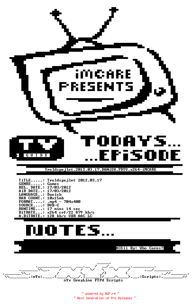 NFO for the release Troldspejlet.2012.03.17.DANiSH.PDTV.x264-iMCARE by iMCARE