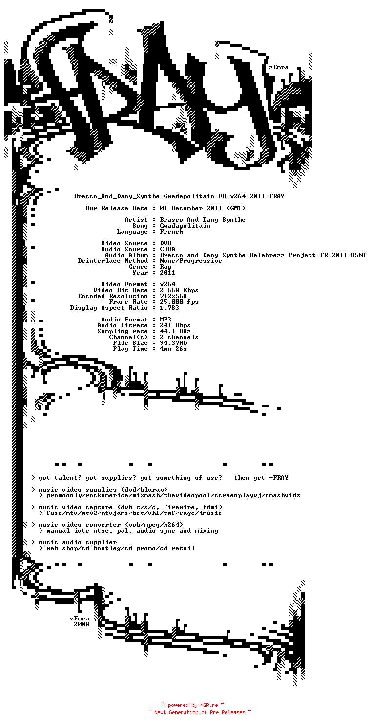NFO for the release Brasco_And_Dany_Synthe-Gwadapolitain-FR-x264-2011-FRAY by FRAY
