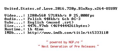 NFO for the release United.States.of.Love.2016.720p.BluRay.x264-USURY by USURY
