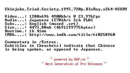 NFO for the release Shinjuku.Triad.Society.1995.720p.BluRay.x264-USURY by USURY