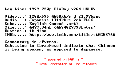 NFO for the release Ley.Lines.1999.720p.BluRay.x264-USURY by USURY
