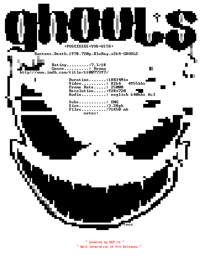 NFO for the release Dantons.Death.1978.720p.BluRay.x264-GHOULS by GHOULS