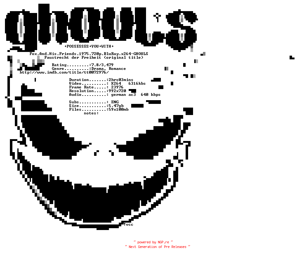 NFO for the release Fox.And.His.Friends.1975.720p.BluRay.x264-GHOULS by GHOULS