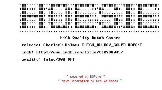 NFO for the release Sherlock.Holmes-DUTCH_BLURAY_COVER-HOESiE by HOESiE