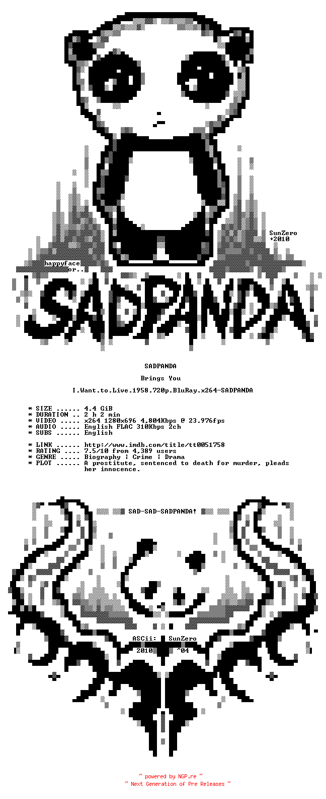 NFO for the release I.Want.to.Live.1958.720p.BluRay.x264-SADPANDA by SADPANDA