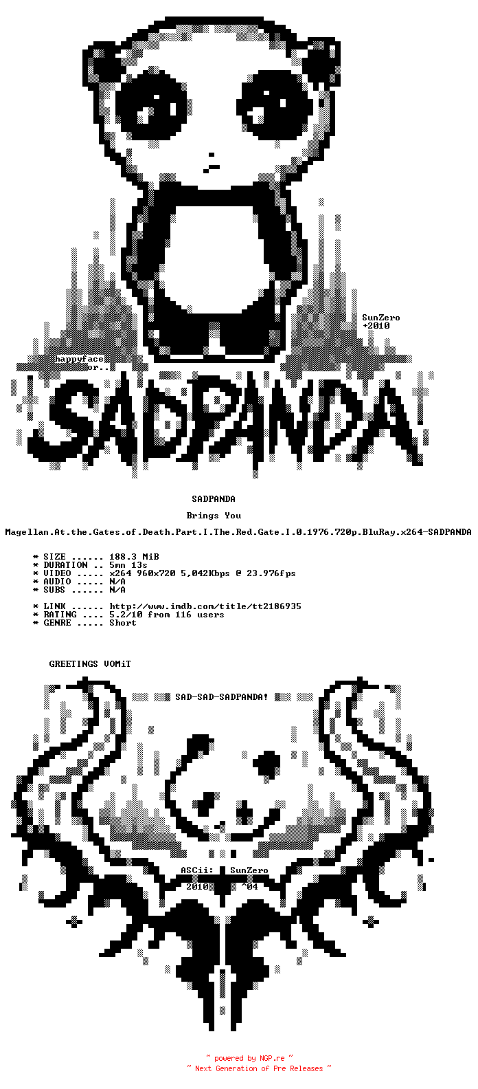 NFO for the release Magellan.At.the.Gates.of.Death.Part.I.The.Red.Gate.I.0.1976.720p.BluRay.x264-SADPANDA by SADPANDA