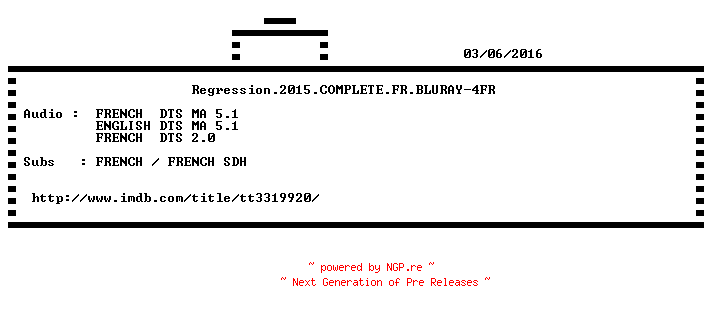 NFO for the release Regression.2015.COMPLETE.FR.BLURAY-4FR by 4FR