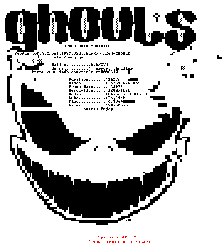 NFO for the release Seeding.Of.A.Ghost.1983.720p.BluRay.x264-GHOULS by GHOULS