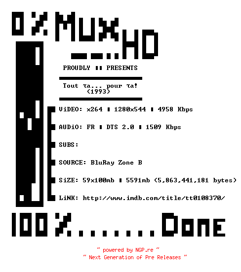 NFO for the release Tout.Ca.Pour.Ca.1993.FRENCH.720p.BluRay.x264-MUxHD by MUxHD