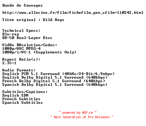 NFO for the release Wild.Hogs.MULTi.FULL.BLURAY-BLUHD by BLUHD
