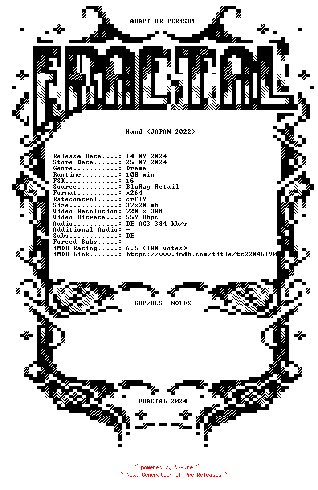 NFO for the release Hand.2022.German.BDRip.x264-FRACTAL by FRACTAL