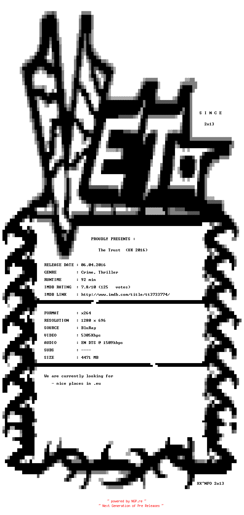 NFO for the release The.Trust.2016.720p.BluRay.x264-VETO by VETO