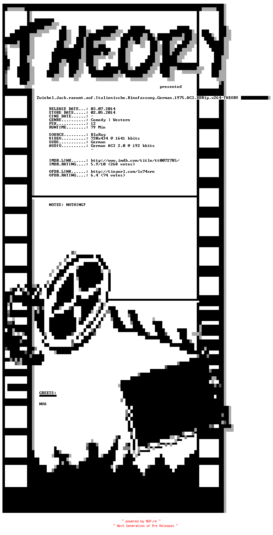 NFO for the release Zwiebel.Jack.raeumt.auf.Italienische.Kinofassung.German.1975.AC3.BDRip.x264-THEORY by THEORY