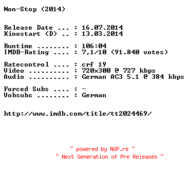 NFO for the release Non.Stop.German.BDRiP.x264-EXQUiSiTE by EXQUiSiTE