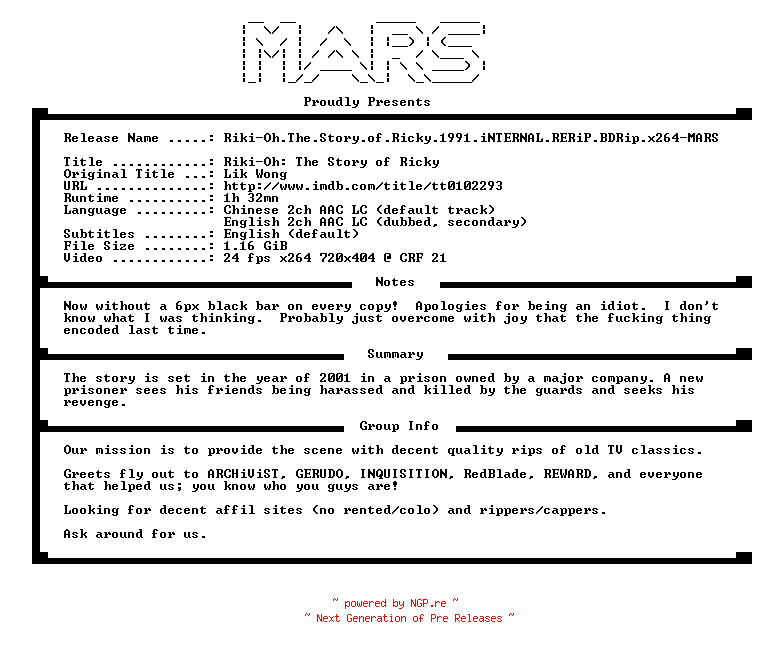 NFO for the release Riki-Oh.The.Story.of.Ricky.1991.iNTERNAL.RERiP.BDRip.x264-MARS by MARS