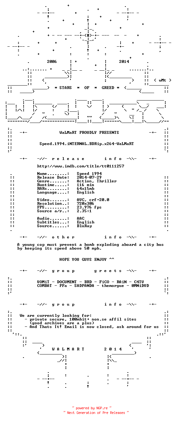 NFO for the release Speed.1994.iNTERNAL.BDRip.x264-WaLMaRT by WaLMaRT
