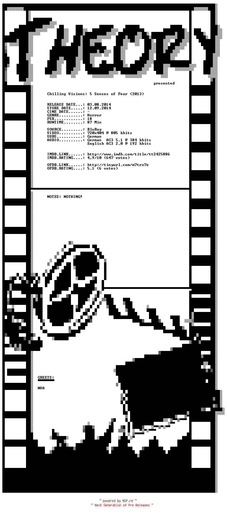 NFO for the release 5.Senses.of.Fear.German.2013.AC3.DL.BDRip.x264-THEORY by THEORY