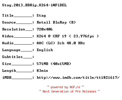 NFO for the release Stag.2013.BDRip.X264-iNFiDEL by iNFiDEL