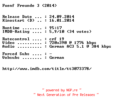 NFO for the release Fuenf.Freunde.3.German.BDRiP.x264-EXQUiSiTE by EXQUiSiTE