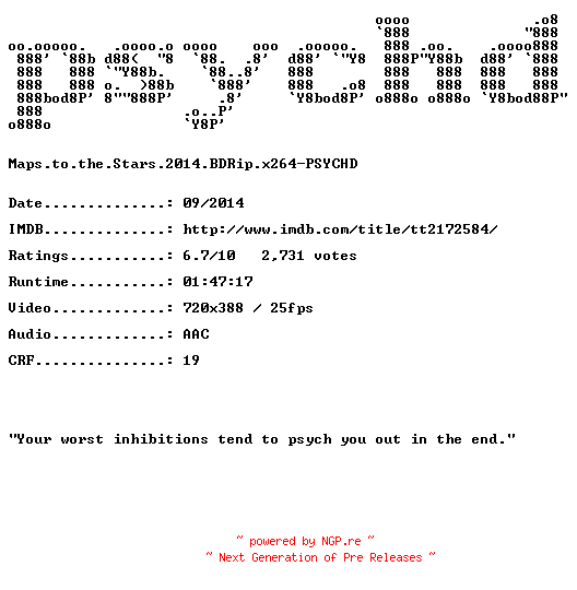 NFO for the release Maps.to.the.Stars.2014.BDRip.x264-PSYCHD by PSYCHD