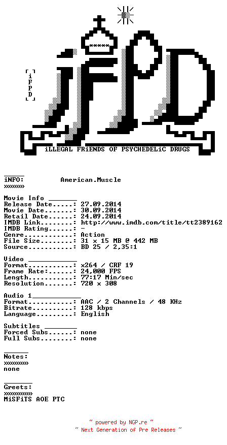 NFO for the release American.Muscle.2014.BDRiP.x264-iFPD by iFPD