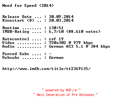 NFO for the release Need.for.Speed.German.BDRiP.x264-EXQUiSiTE by EXQUiSiTE