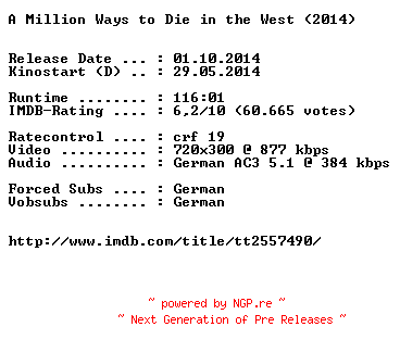 NFO for the release A.Million.Ways.to.Die.in.the.West.German.BDRiP.x264-EXQUiSiTE by EXQUiSiTE