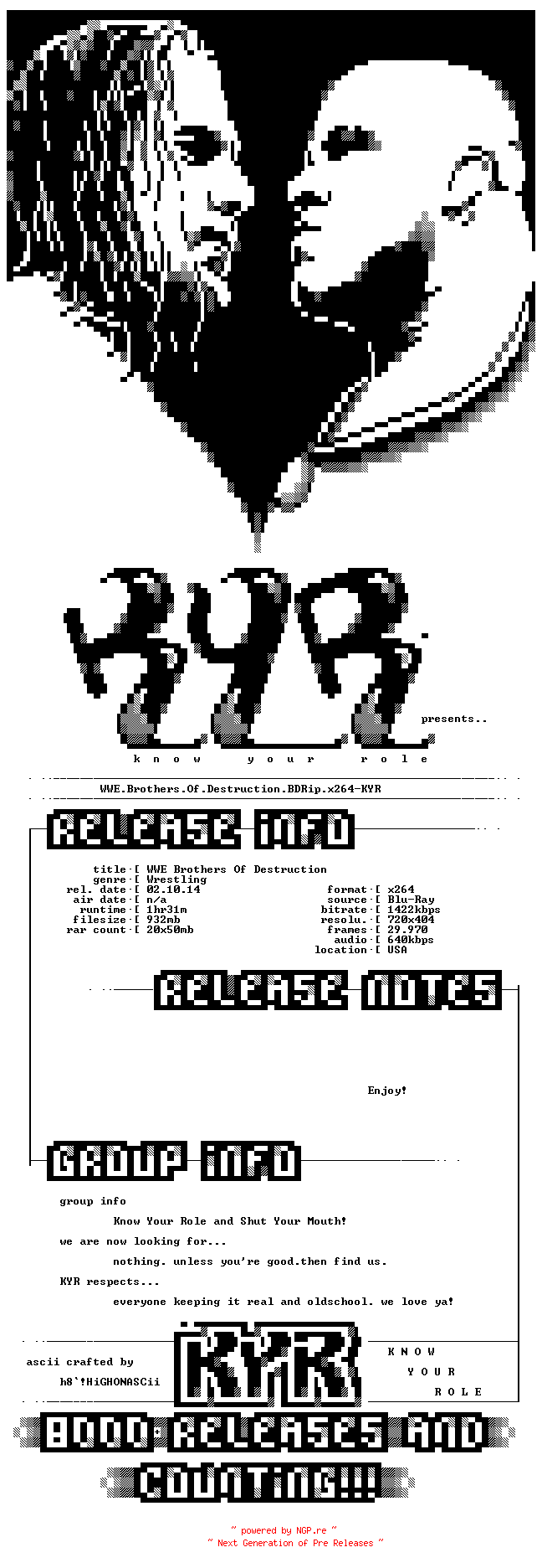 NFO for the release WWE.Brothers.Of.Destruction.BDRip.x264-KYR by KYR