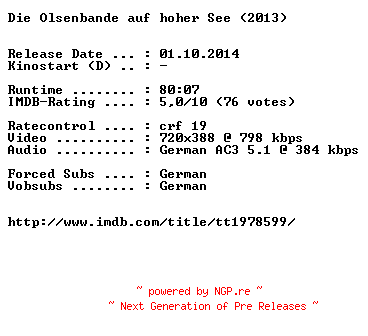 NFO for the release Die.Olsenbande.auf.hoher.See.German.2013.BDRiP.x264-EXQUiSiTE by EXQUiSiTE