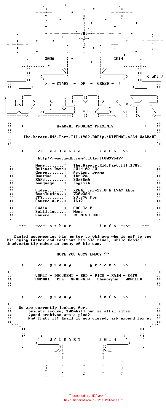 NFO for the release The.Karate.Kid.Part.III.1989.BDRip.iNTERNAL.x264-WaLMaRT by WaLMaRT
