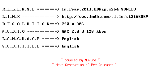 NFO for the release In.Fear.2013.BDRip.x264-SONiDO by SONiDO