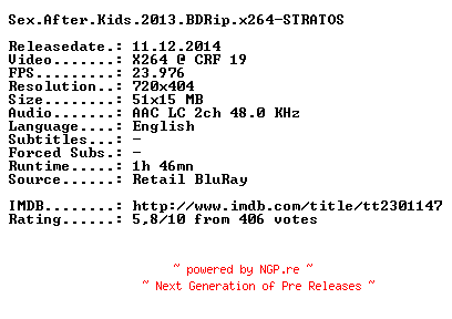 NFO for the release Sex.After.Kids.2013.BDRip.x264-STRATOS by STRATOS