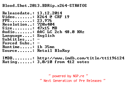 NFO for the release Blood.Shot.2013.BDRip.x264-STRATOS by STRATOS