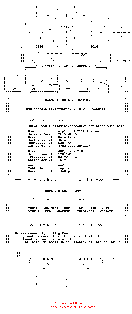NFO for the release Appleseed.XIII.Tartaros.BDRip.x264-WaLMaRT by WaLMaRT