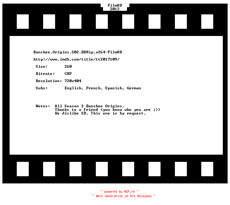 NFO for the release Banshee.Origins.S02.BDRip.x264-FilmHD by FilmHD