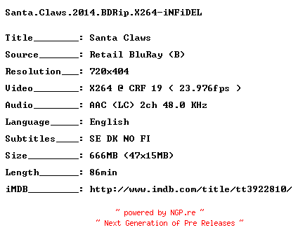 NFO for the release Santa.Claws.2014.BDRip.X264-iNFiDEL by iNFiDEL