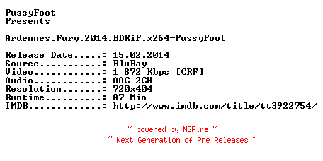 NFO for the release Ardennes.Fury.2014.BDRiP.x264-PussyFoot by PussyFoot