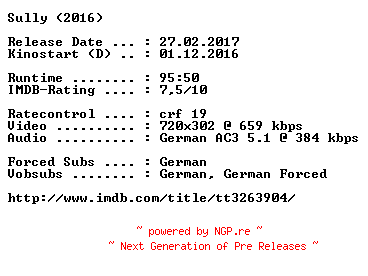 NFO for the release Sully.German.2016.AC3.BDRip.x264-COiNCiDENCE by COiNCiDENCE