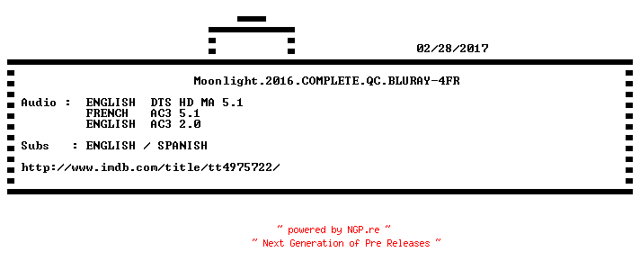 NFO for the release Moonlight.2016.COMPLETE.QC.BLURAY-4FR by 4FR