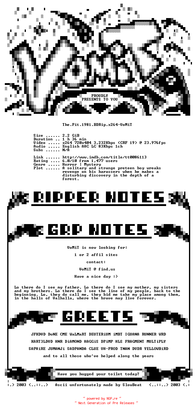 NFO for the release The.Pit.1981.BDRip.x264-VoMiT by VoMiT
