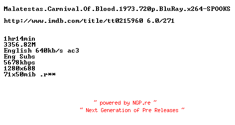 NFO for the release Malatestas.Carnival.Of.Blood.1973.720p.BluRay.x264-SPOOKS by SPOOKS