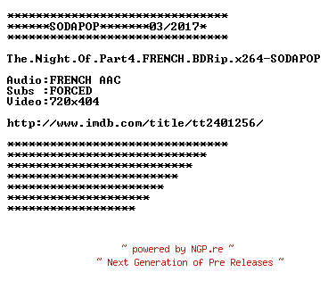 NFO for the release The.Night.Of.Part4.FRENCH.BDRip.x264-SODAPOP by SODAPOP