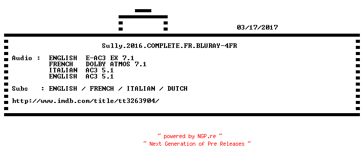 NFO for the release Sully.2016.COMPLETE.FR.BLURAY-4FR by 4FR
